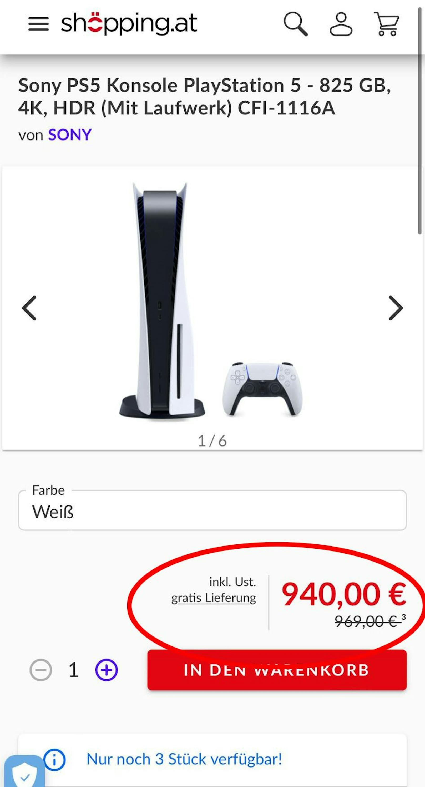 Ein österreichischer E-Commerce-Dienst bietet die PS5 für knapp tausend Euro an.