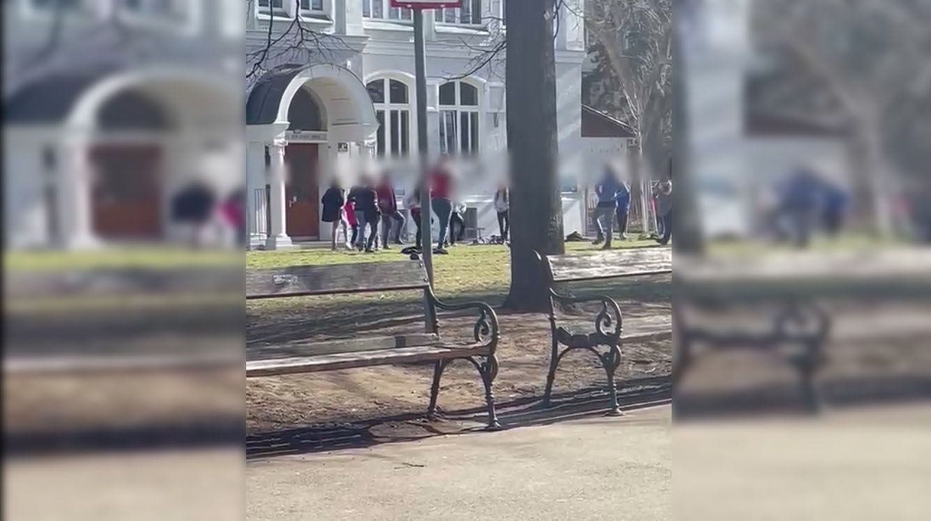 Vor eine Simmeringer Schule tanzten Kinder "Kalinka".