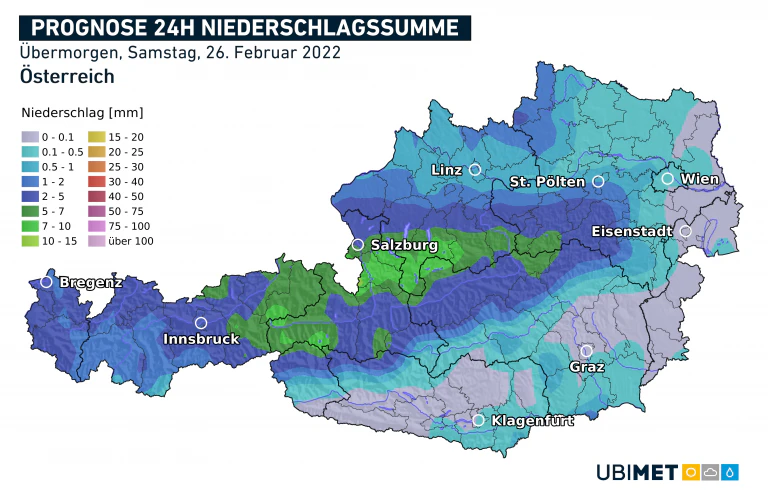 Niederschlagssumme für Samstag. 