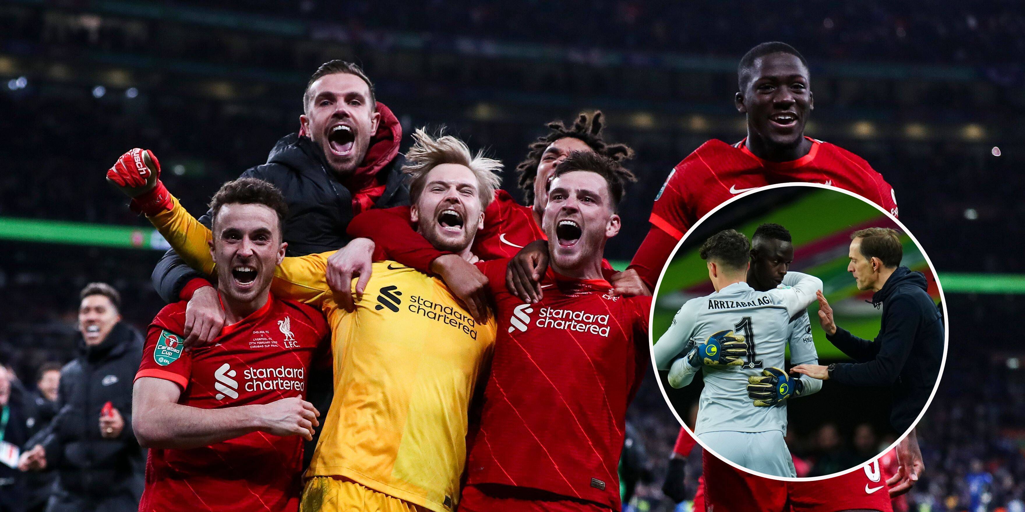 Liverpool schlägt Chelsea im Elfmeterschießen. Kepa Arrizabalaga wird extra fürs Elfern eingewechselt, verschießt dann den letzten Penalty.