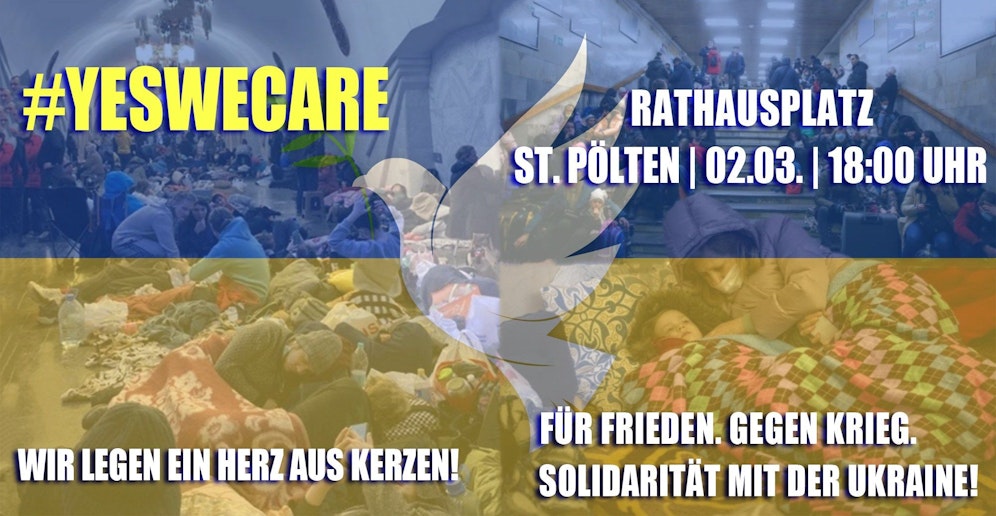 Am Rathausplatz werden Kerzen für den Frieden aufgestellt.