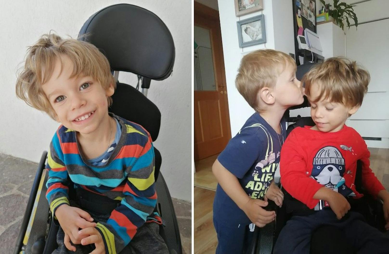 Moritz (4) mit seinem Zwillingsbruder Felix, der sehr liebevoll mit ihm umgeht.