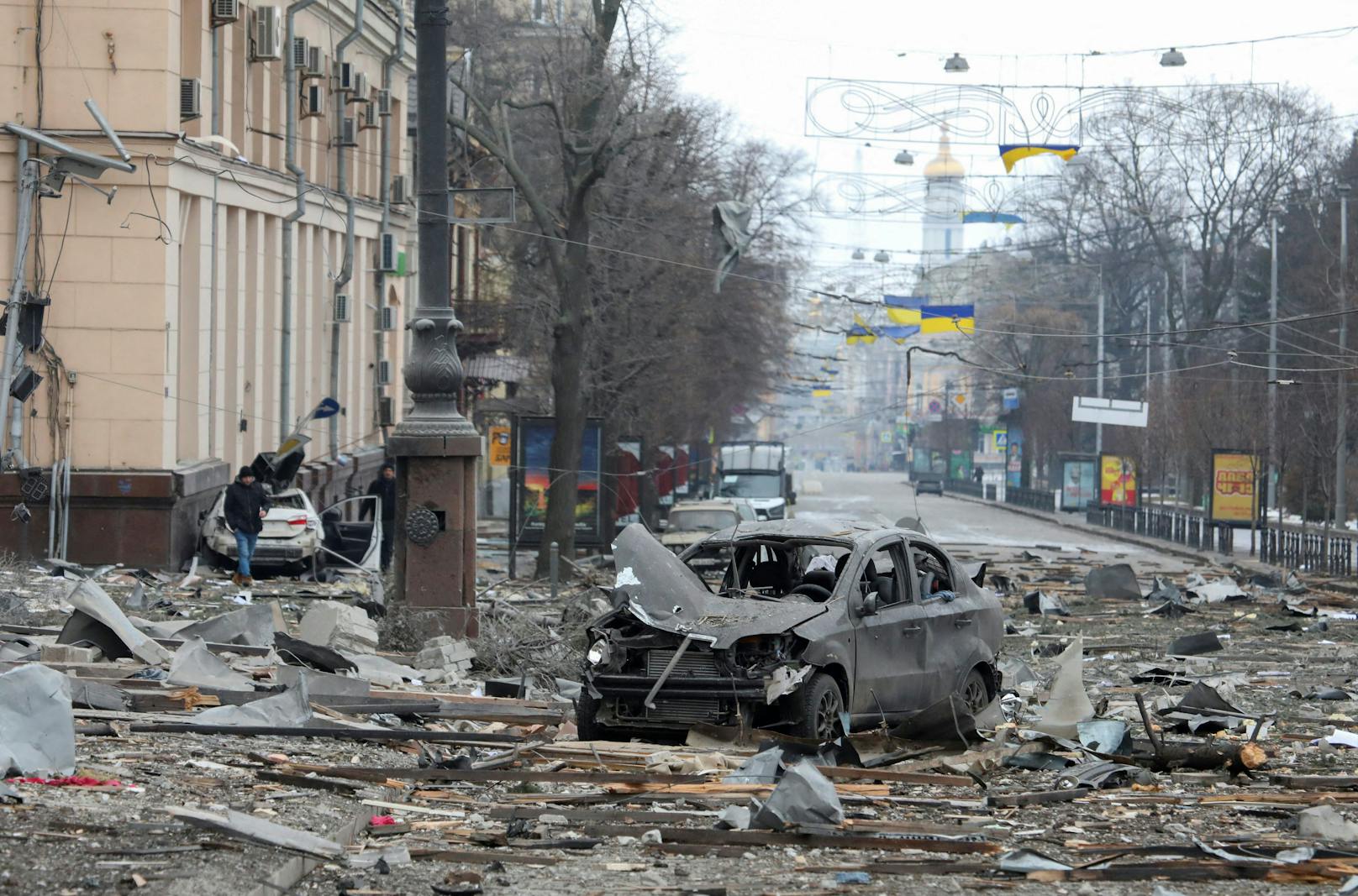 Charkiw ist die zweitgrößte Stadt der Ukraine. Teile davon wurden durch russische Angriffe zerstört. 