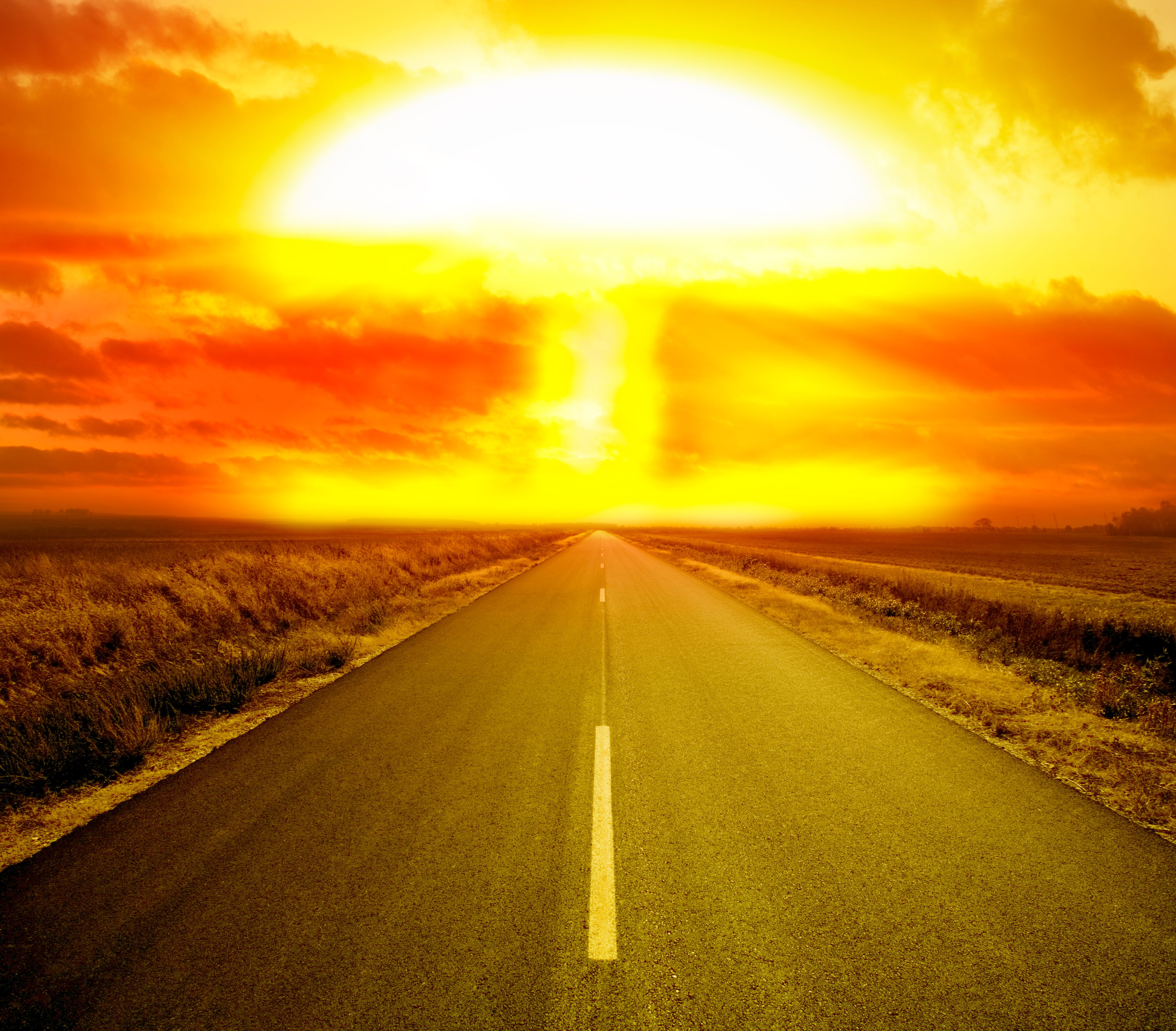 A nuclear explosion at the end of a long country road.