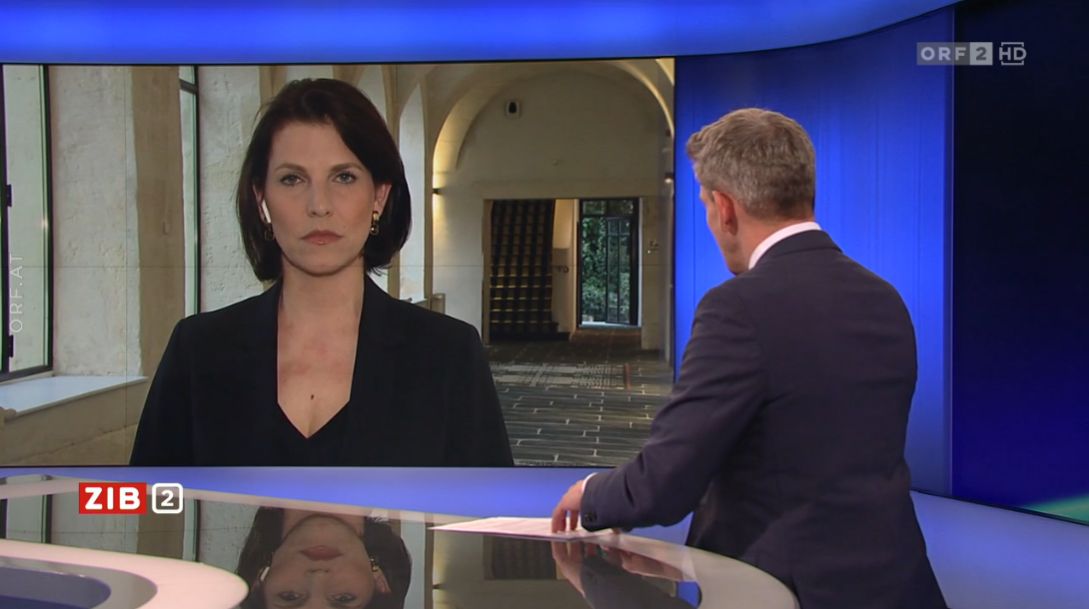 EU-Ministerin Karoline Edtstadler in der ZIB2 mit Martin Thür am 3. März 2022.