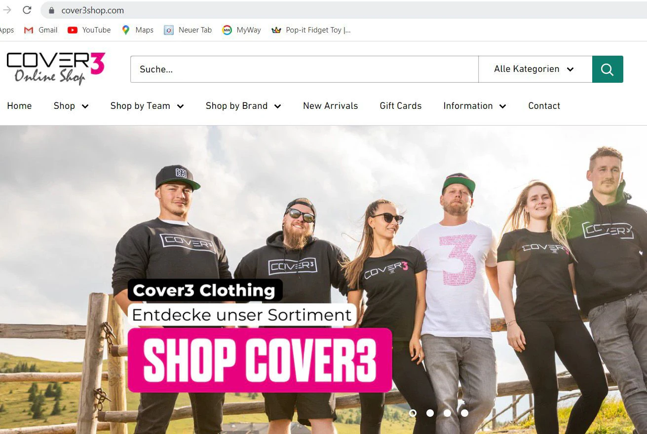 Online-Shop des Merch-Stores "Cover3"