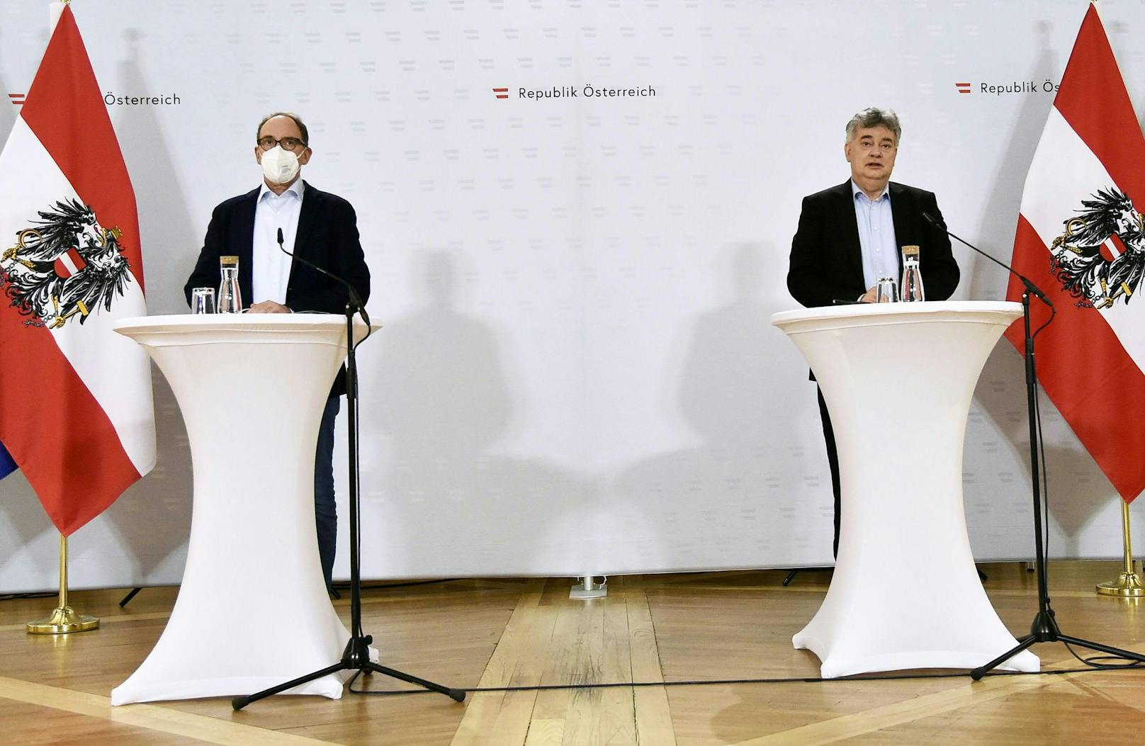 Johannes Rauch und Werber Kogler (Grüne) bei der Vorstellung des designierten Gesundheitsministers. 