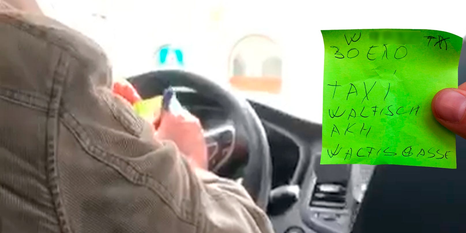 Taxifahrer stellt "grünen Wisch" aus.
