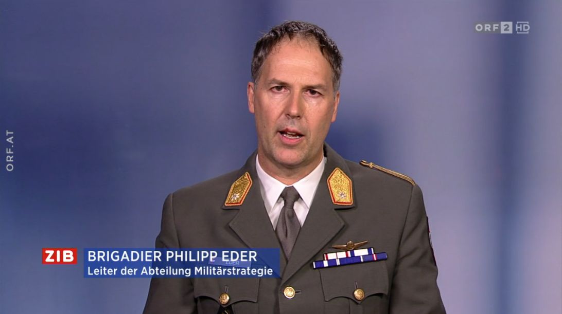 Bundesheer-Brigadier Philipp Eder in der ZIB2 bei Martin Thür am 4. März 2022.