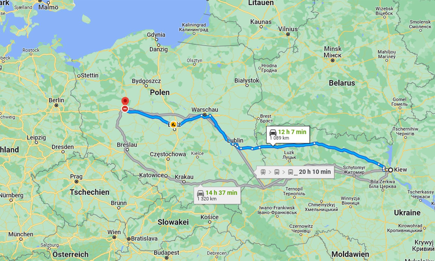 Strecke der Evakuierung.