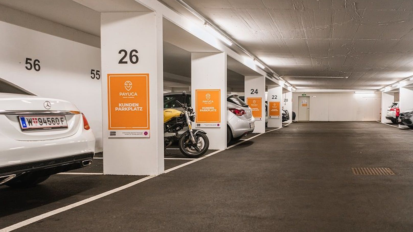 Garage mit Payuca-Kundenparkplätzen.&nbsp;