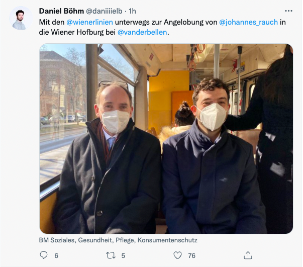 Rauch fuhr in der Bim zur Angelobung.