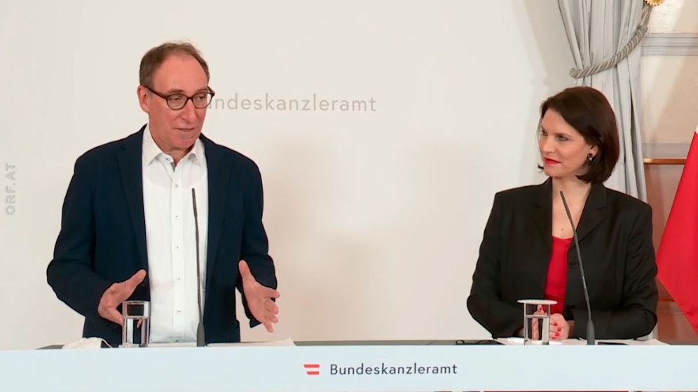 Johannes Rauch und Karoline Edtstadler bei der Impfpflicht-Absage.