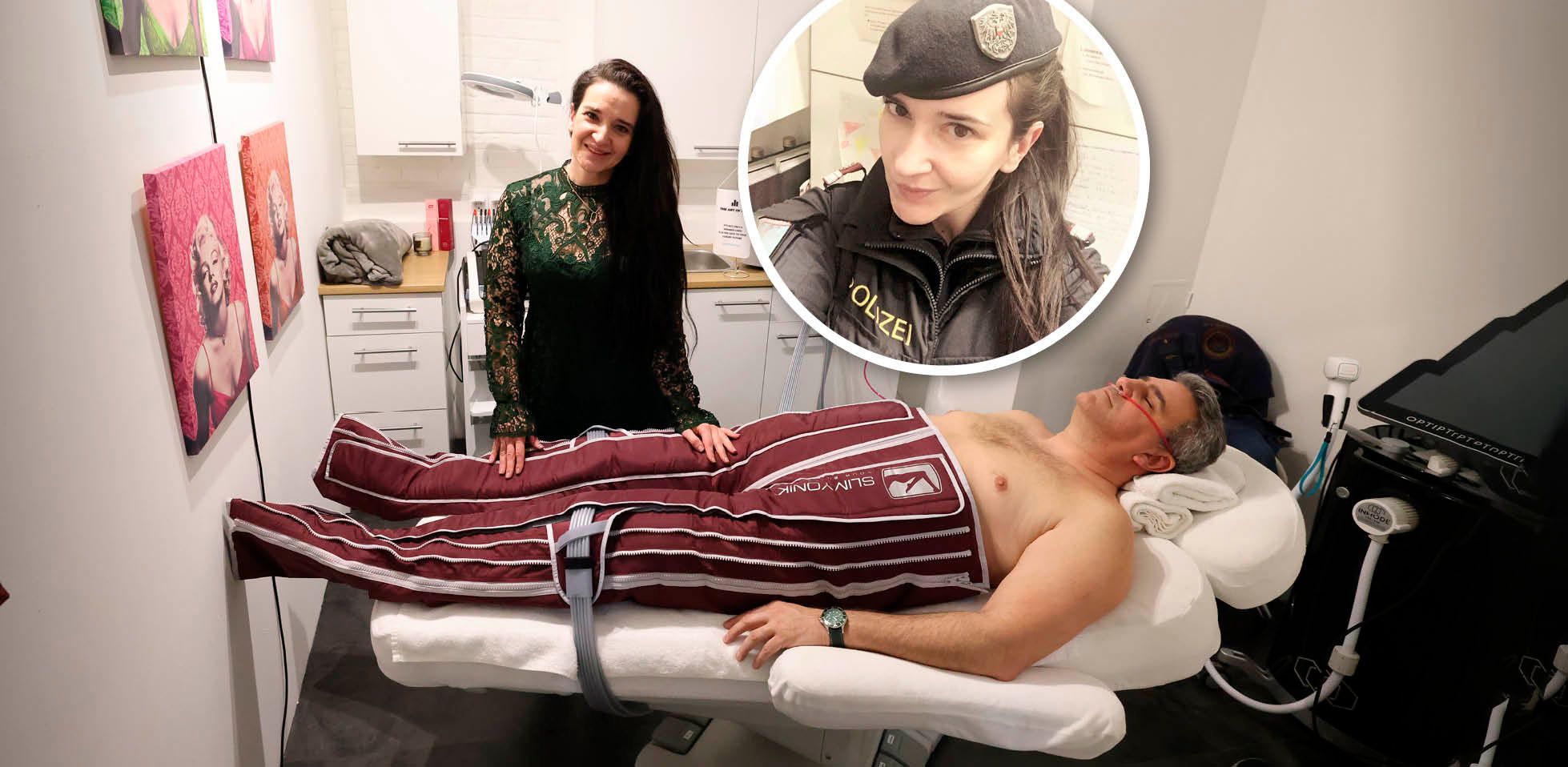 Unter Strom: Polizistin Ina Lechner verhilft Box-Profi Boris Chalupa in ihrem Beauty-salon "Rien ne Va plus" zum Frühlingsbody.