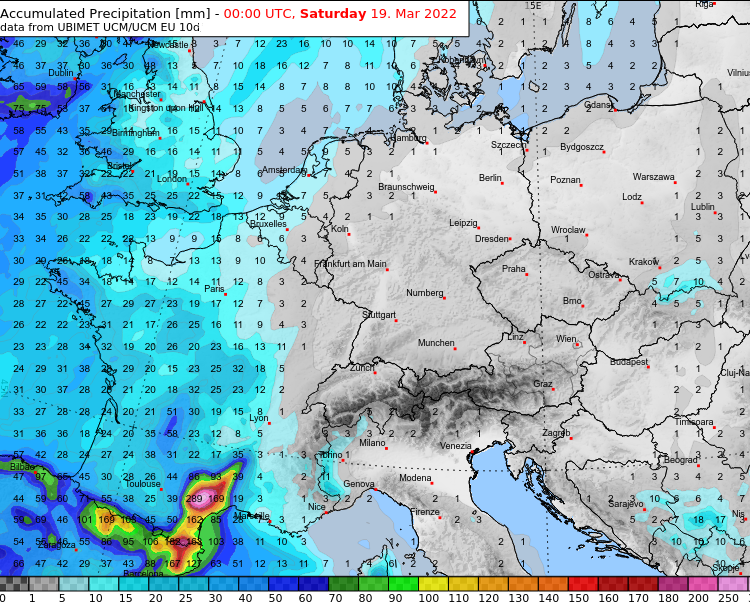 Niederschlagsprognose bis zum 18. März