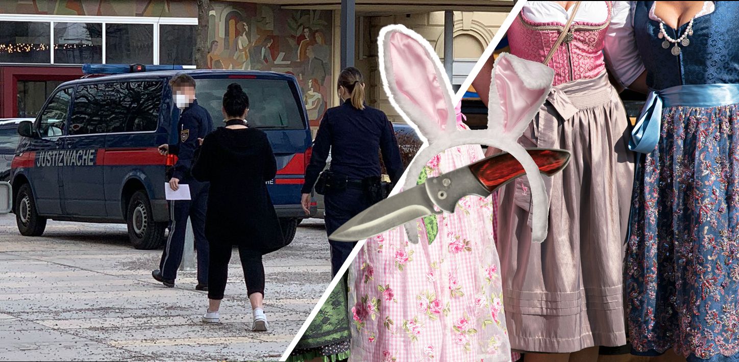 Die Angeklagten am Weg zum Gericht.