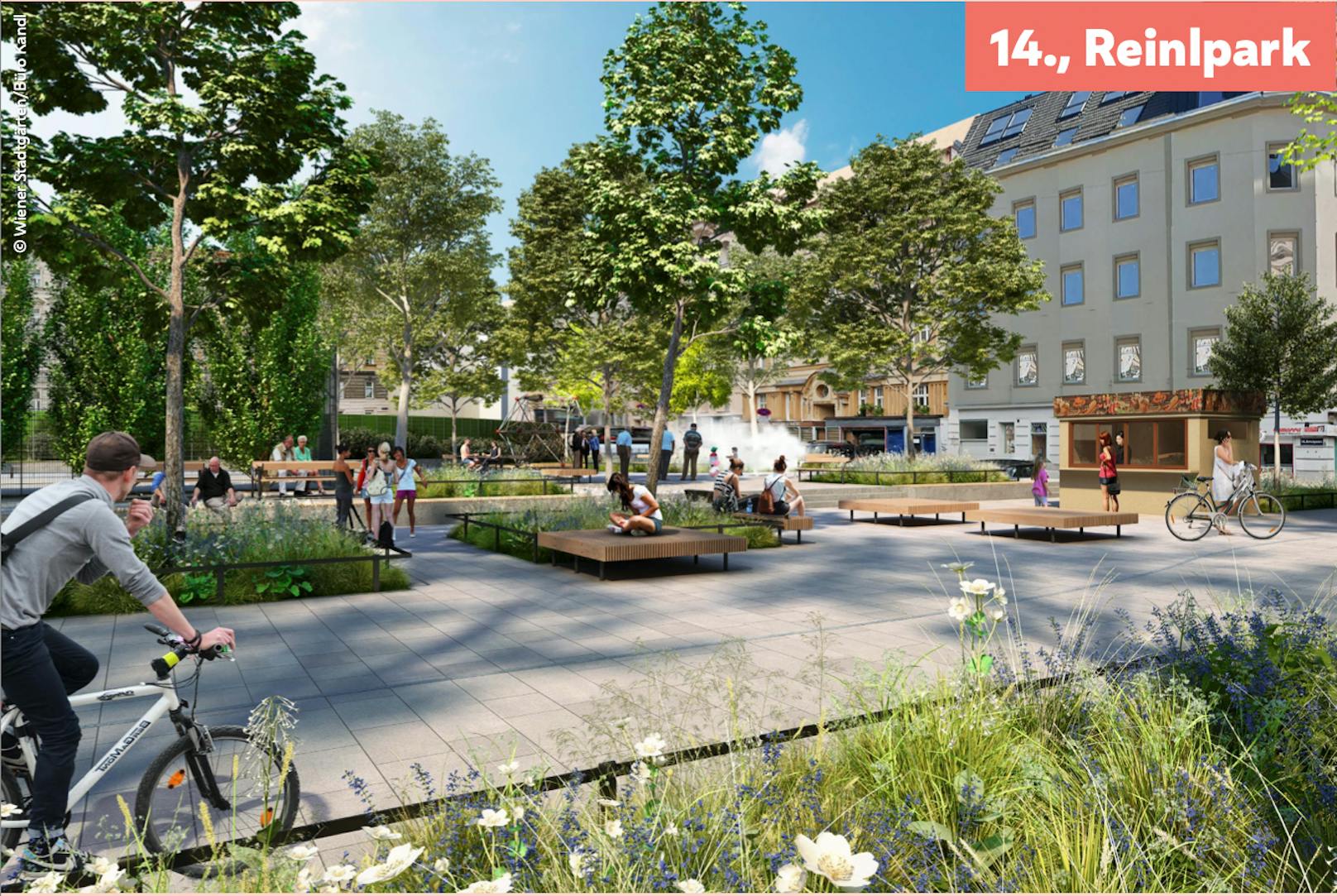 Neben neuen Bäumen, Wasserinstallationen und Sitzgelegenheiten ist auch eine "Verlängerung" des Parks in die Goldschlagstraße geplant.