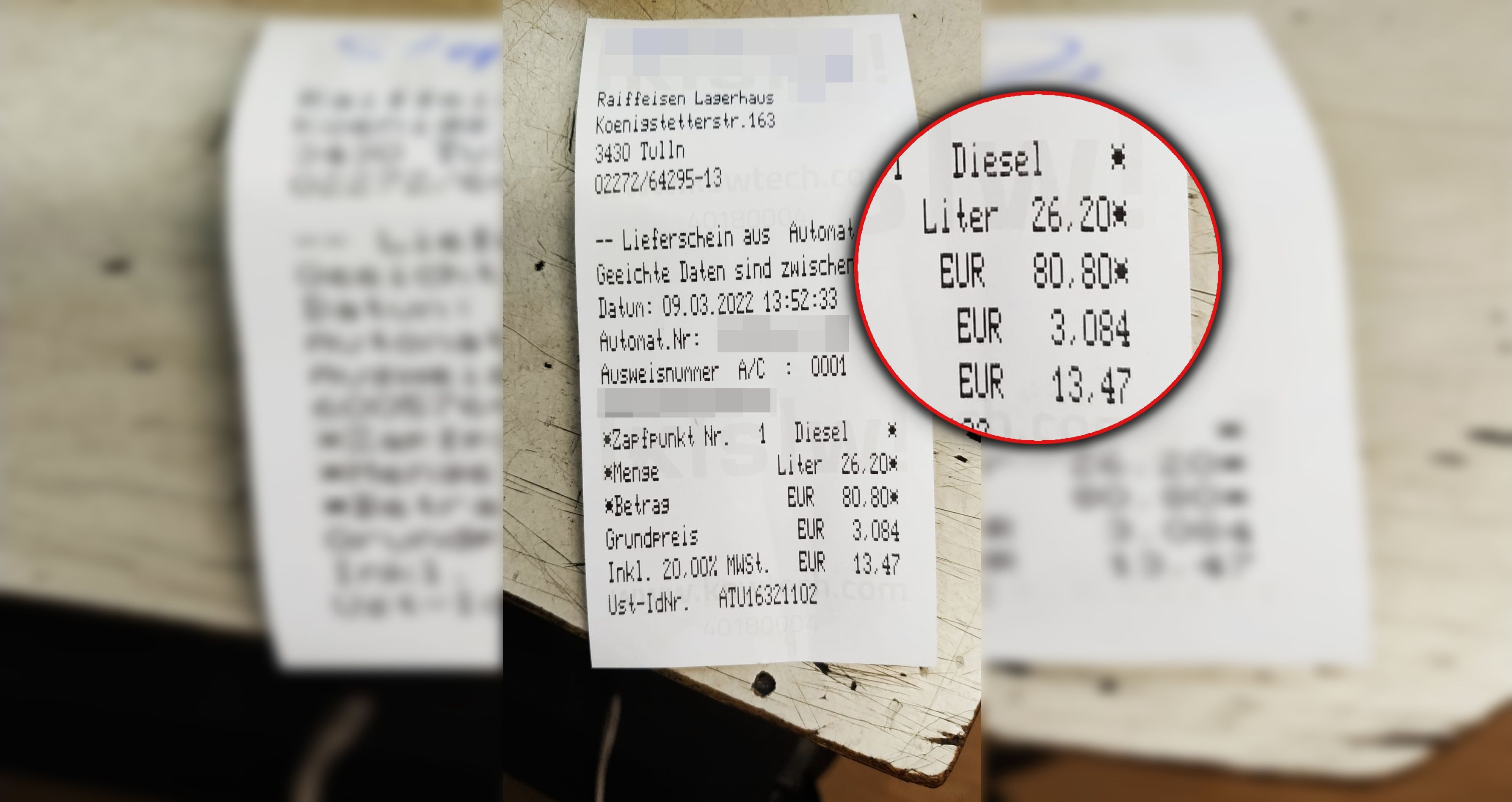 Der Beleg der Tankstelle: 3,084 Euro für Diesel