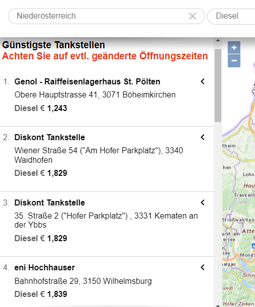 Die Tankstelle in Böheimkirchen wurde als die günstigste angeführt. 