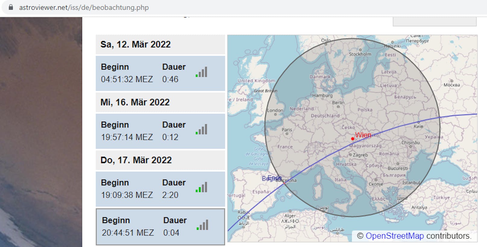 Die Flugbahn der ISS am 17. März.