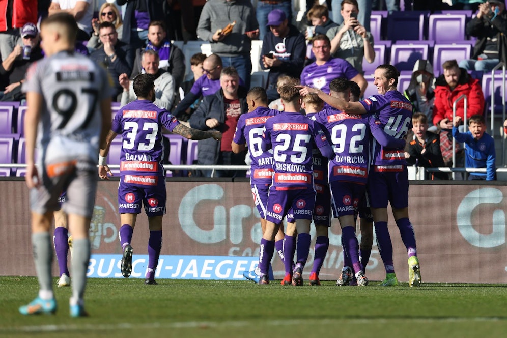 Die Austria jubelt gegen Wolfsberg.