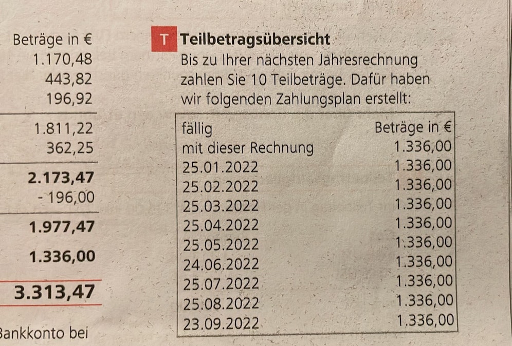Die Abrechnung der EVN