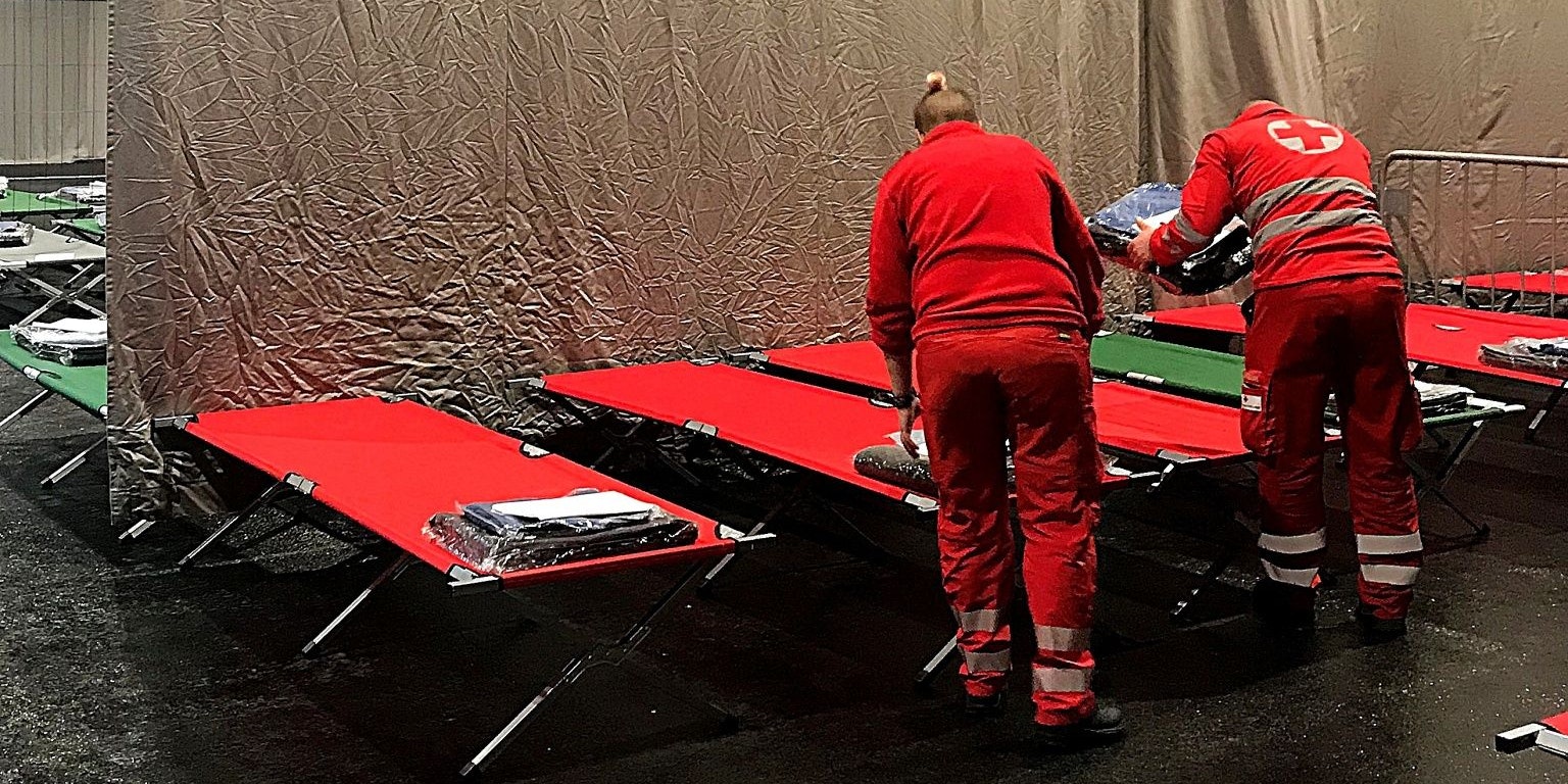 Die Vorbereitungsarbeiten in der Arena Nova.