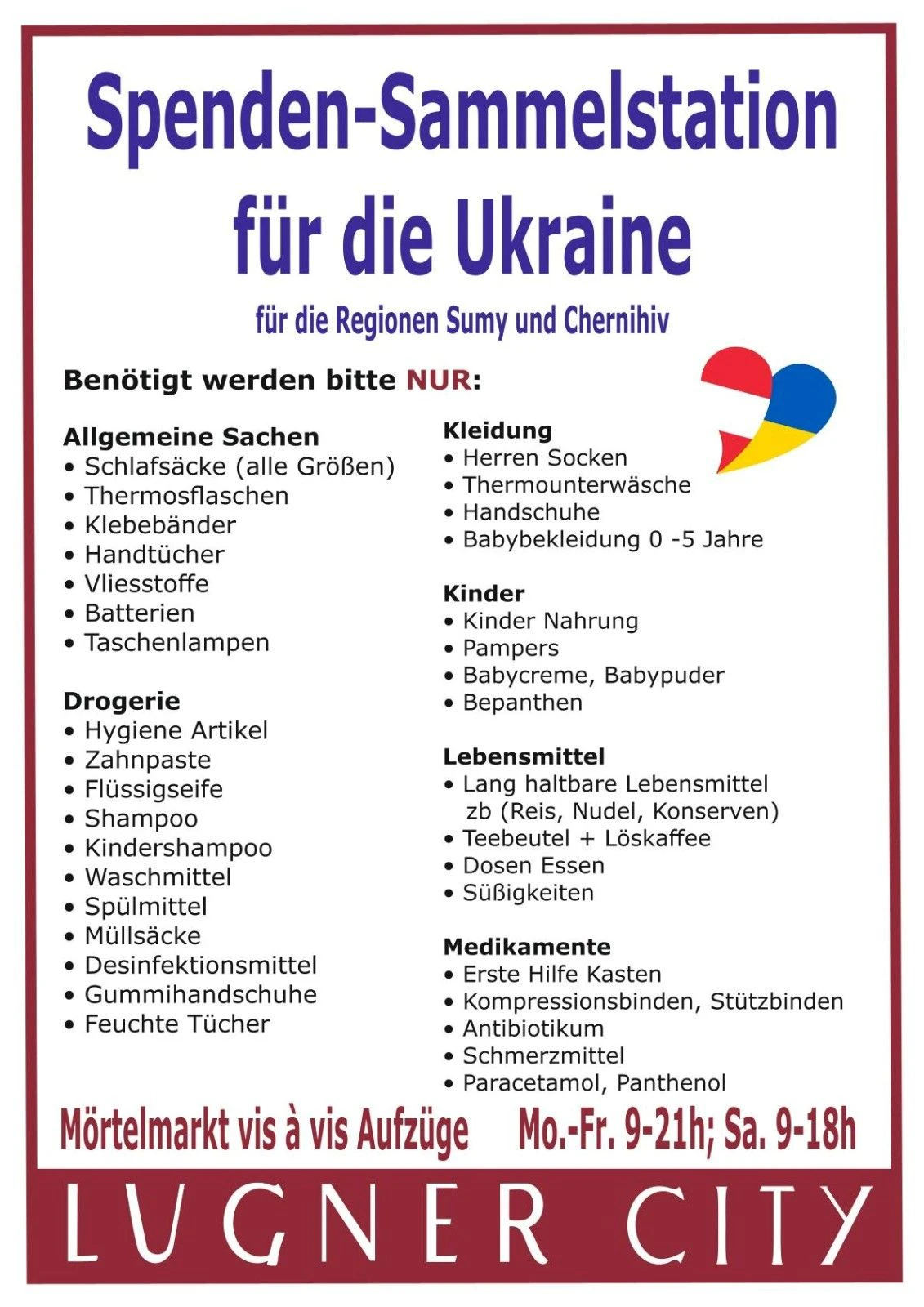 Wer spenden möchte: Hier eine Liste der benötigten Dinge.