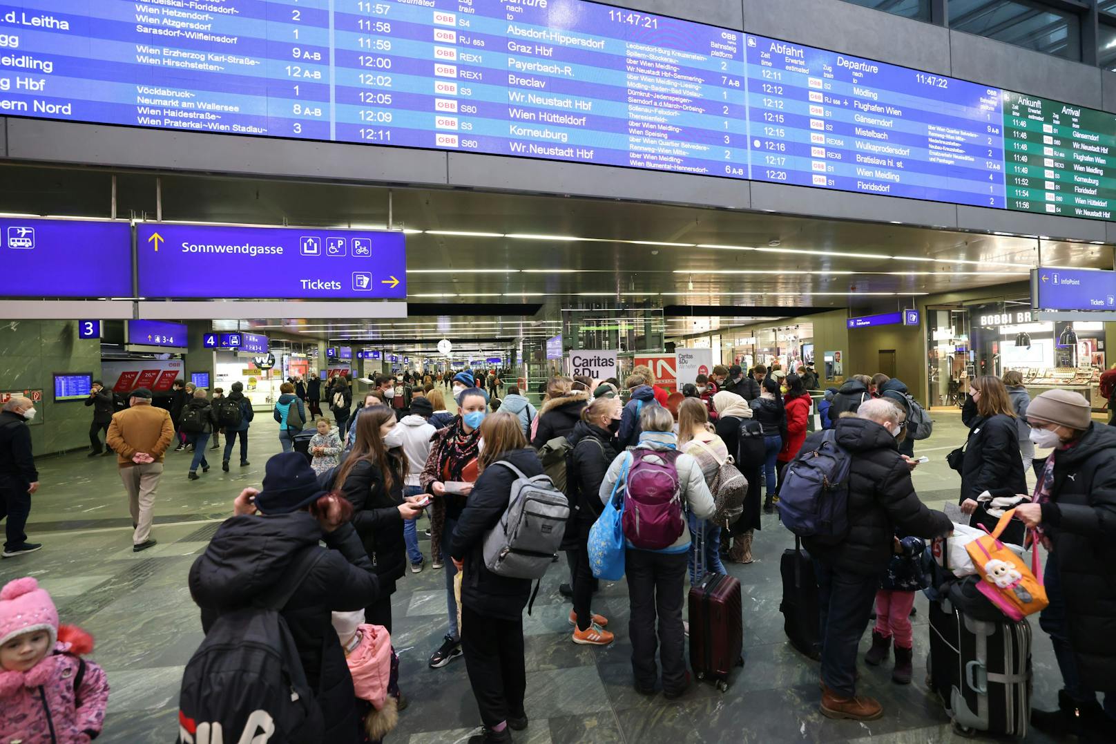 Jeden Tag kommen Flüchtlinge aus der Ukraine am Wiener Hauptbahnhof an.&nbsp;
