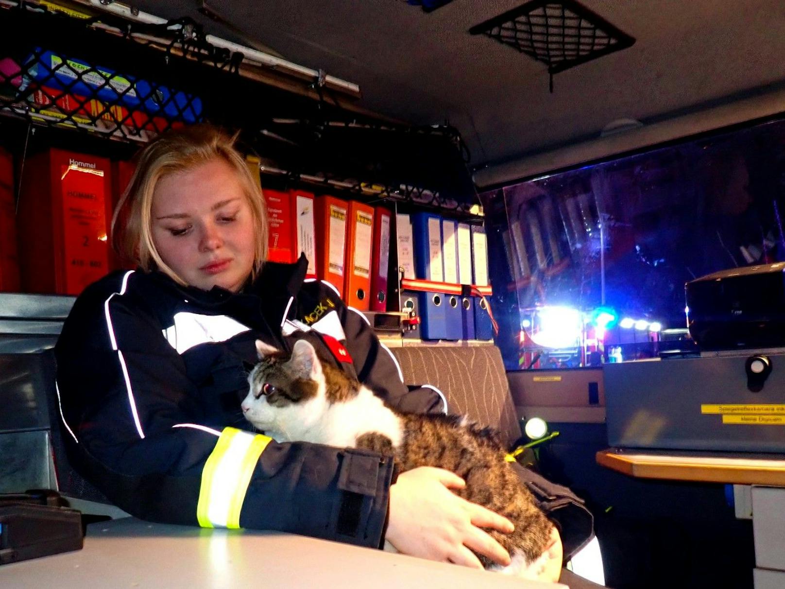 Zimmerbrand in Guntramsdorf: Feuerwehrmitglied mit geretteter Katze