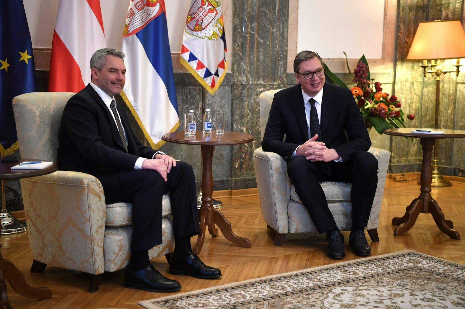 Kanzler Karl Nehammer und der serbische Präsident Aleksandar Vučić