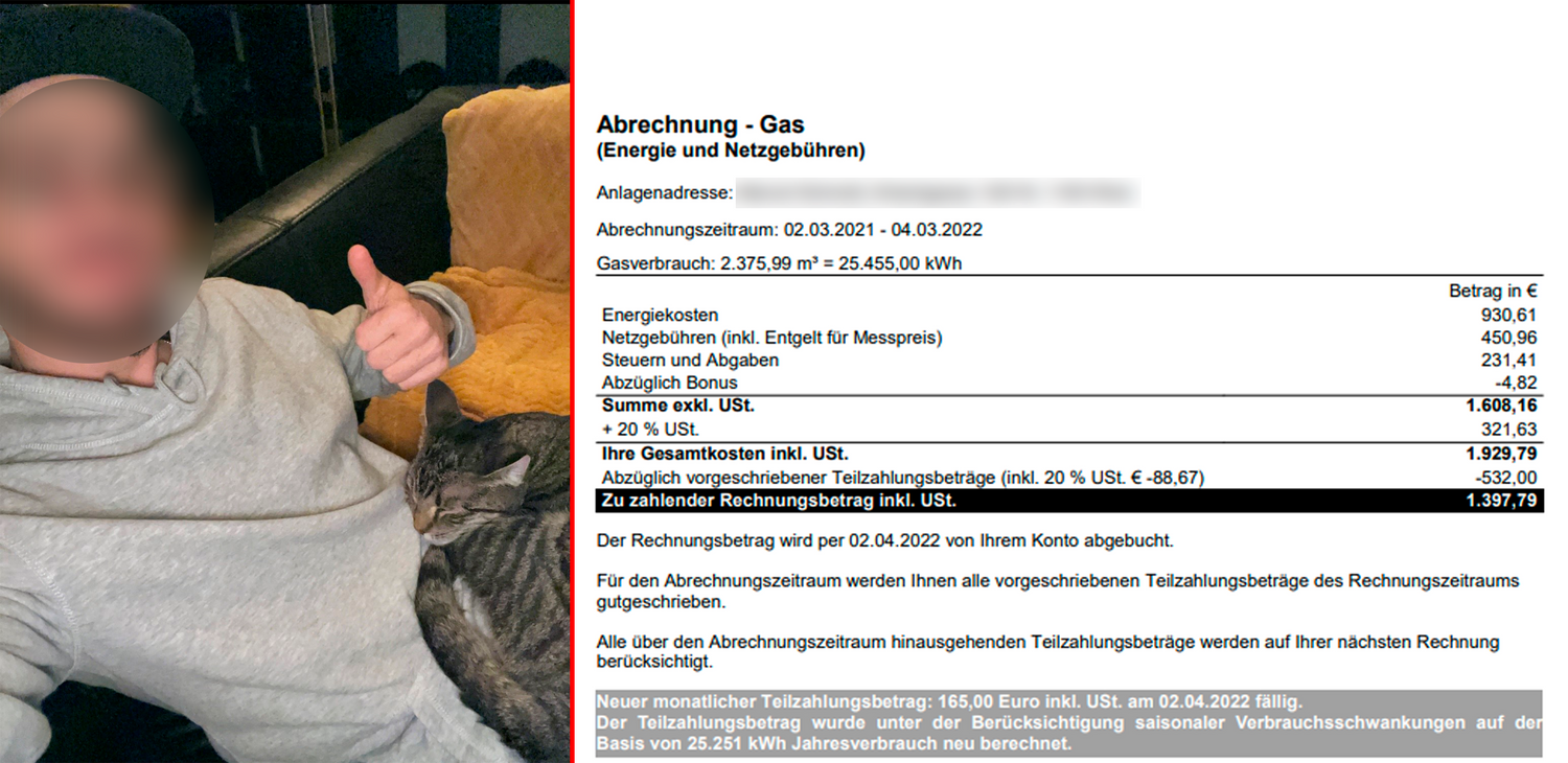 Ein Favoritner muss 1400 Euro Gasrechnung nachzahlen.