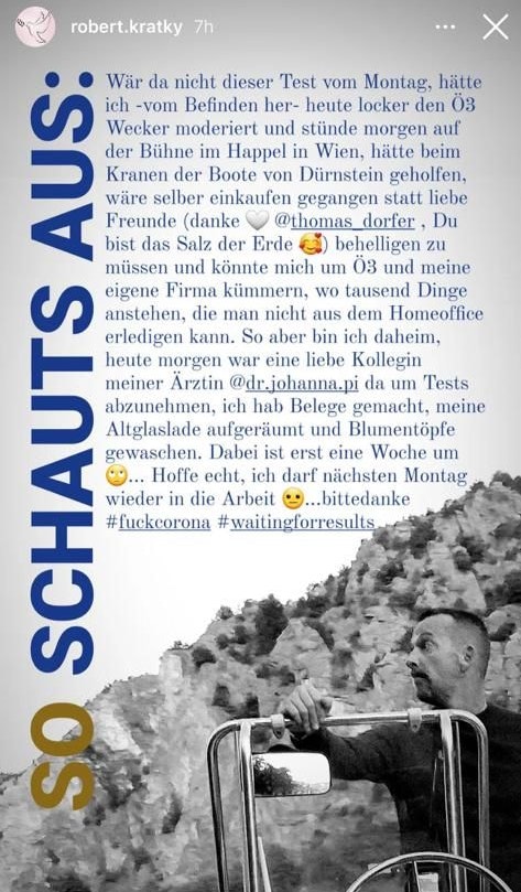 Robert Kratky wandte sich in seiner Insta-Story an seine Follower.