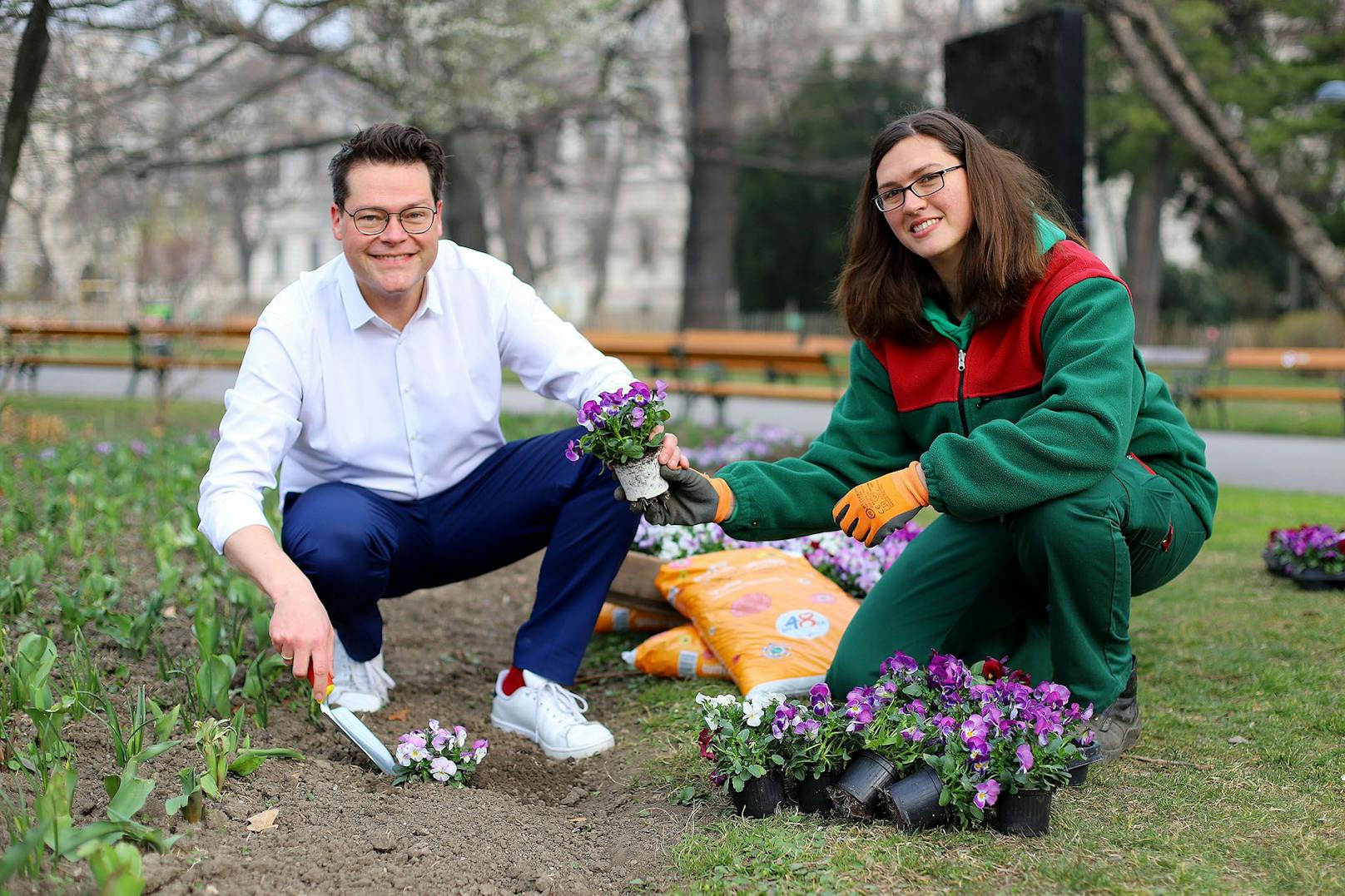 Frühlingsstart in den Wiener Stadtgärten: Heuer blüht Wien vor allem in gelb-orange und pink-weiß, freut sich Klimastadtrat Jürgen Czernohorszky (SPÖ):