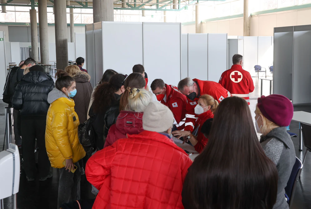 Eröffnung des Ankunftscenters für Flüchtlinge aus der Ukraine im Messezentrum Salzburg.