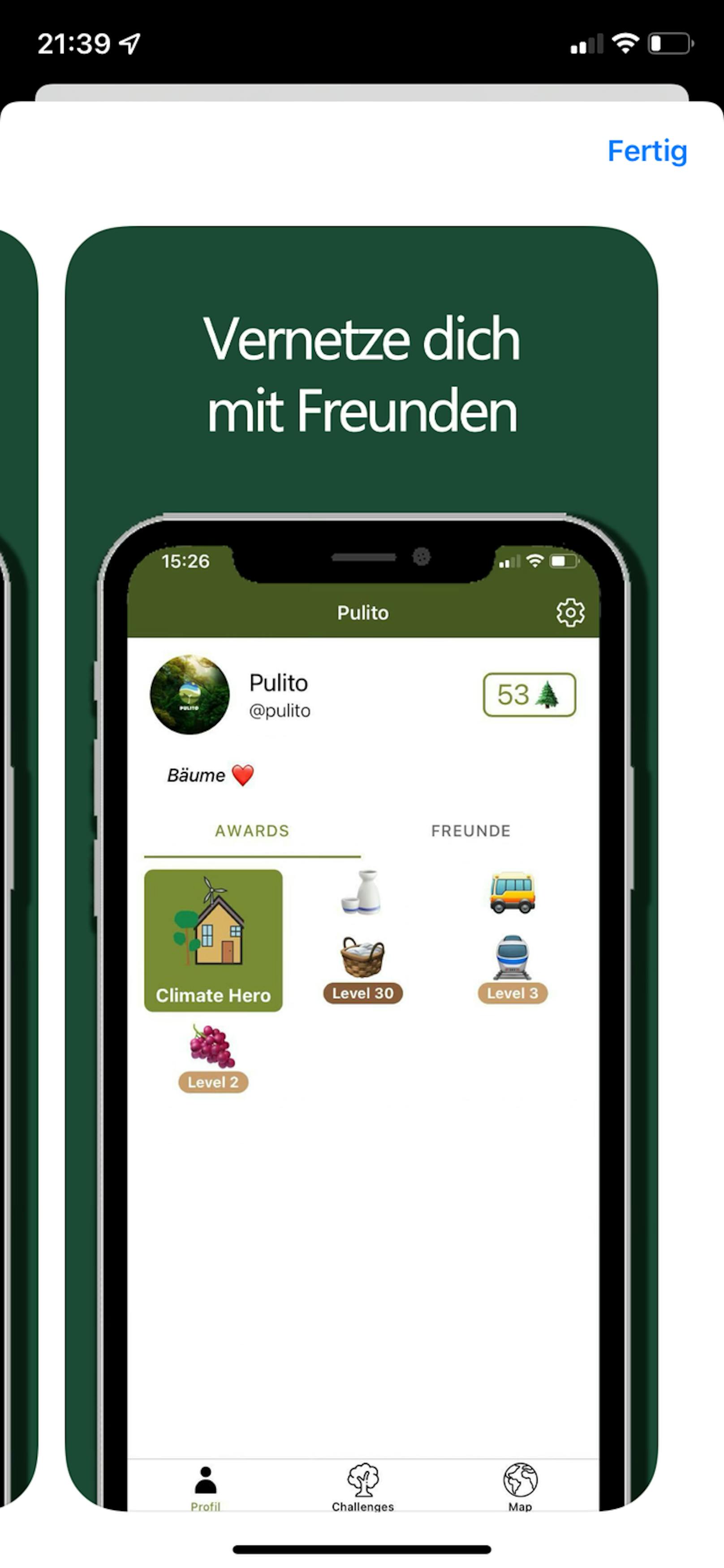 Die User der Pulito App&nbsp;können unter anderem rund um die Welt Bäume pflanzen, Artenvielfalt &amp; Grünflächen fördern sowie nachhaltige Unternehmen belohnen.