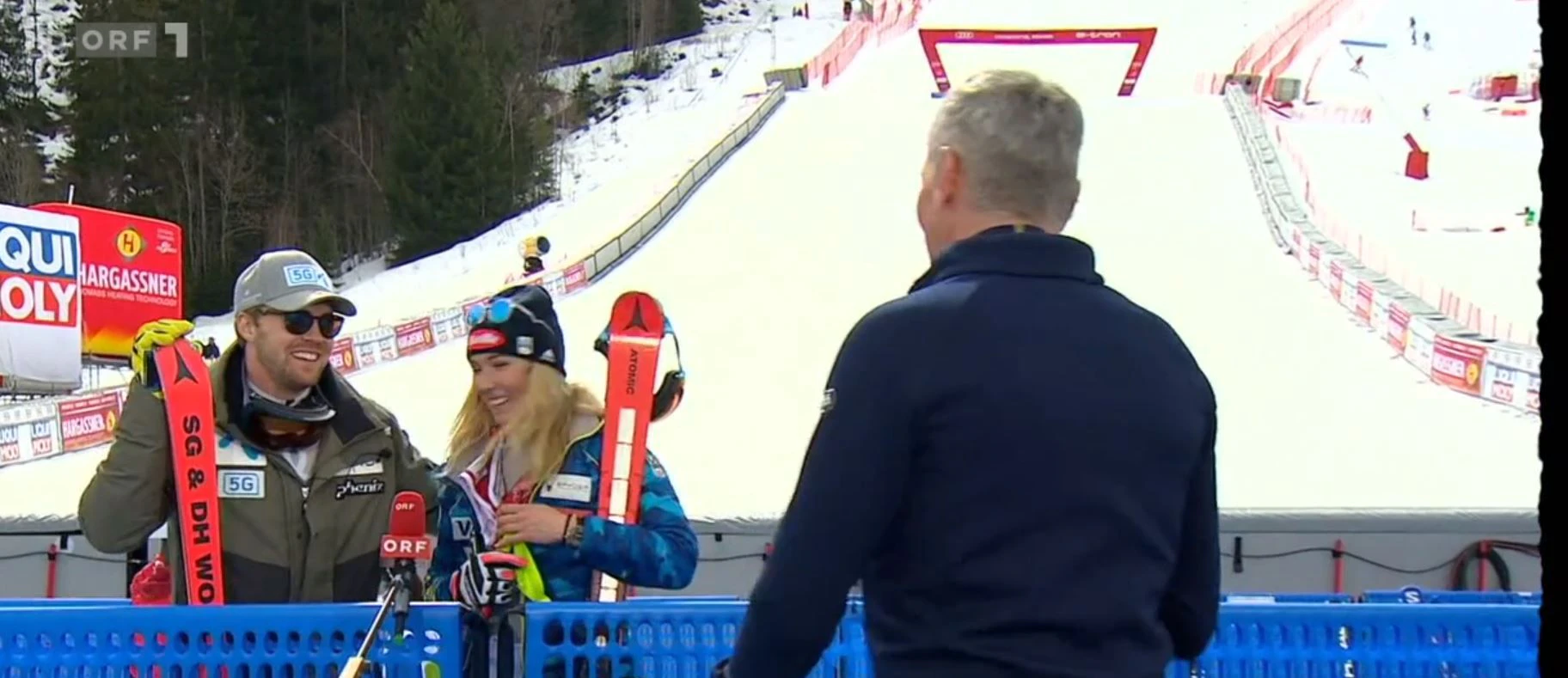 Rainer Pariasek interviewt Amodt Kilde und Mikaela Shiffrin