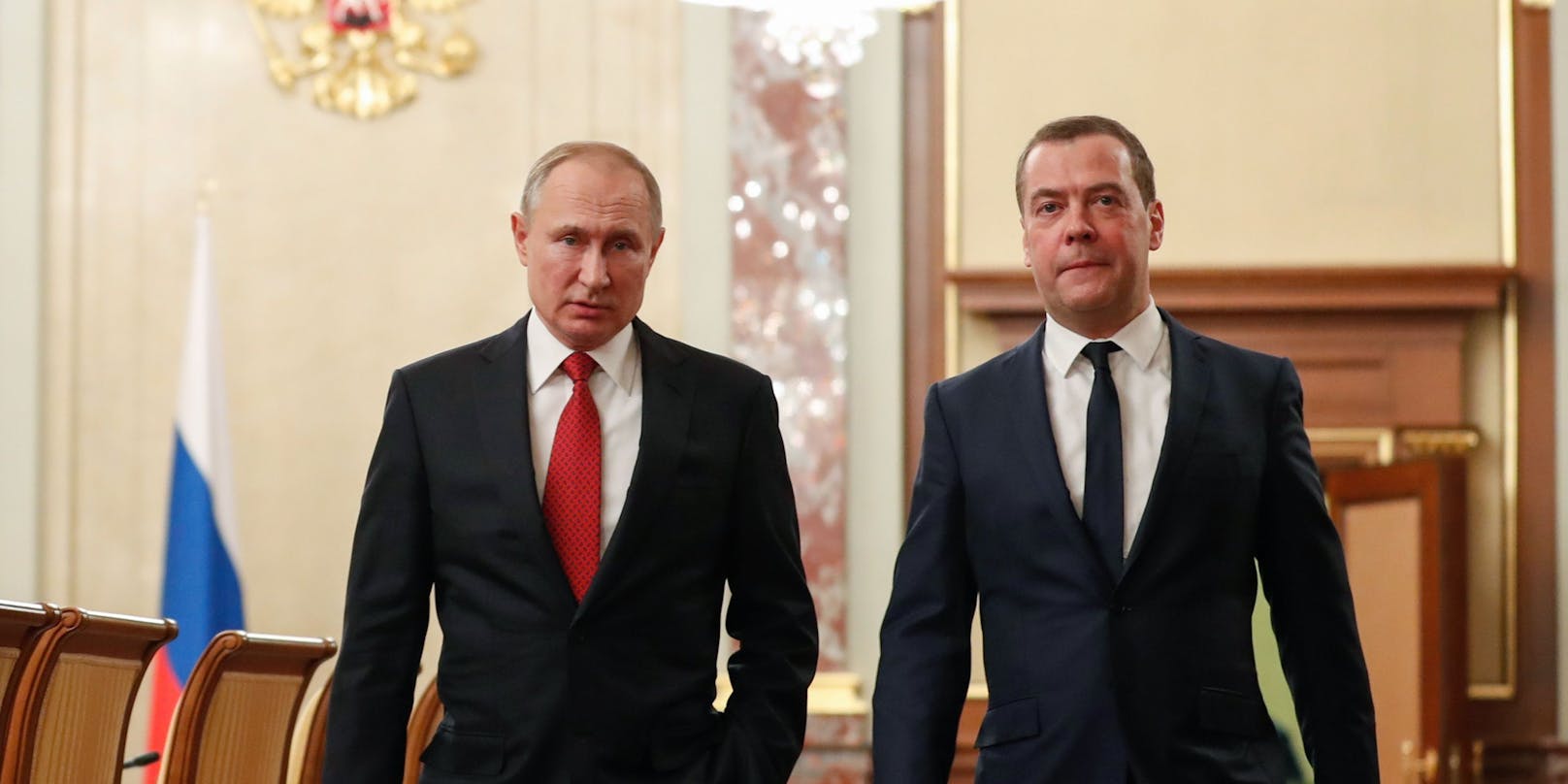 Waldimir Putin und Dmitry Medwedew - hier auf einem Foto aus dem Jahr 2020. Von&nbsp;2008 bis 2012 war Medwedew Präsident.