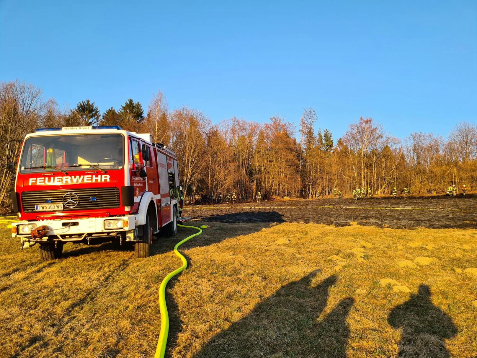 Wind erschwerte Löscharbeiten bei Feldbrand.