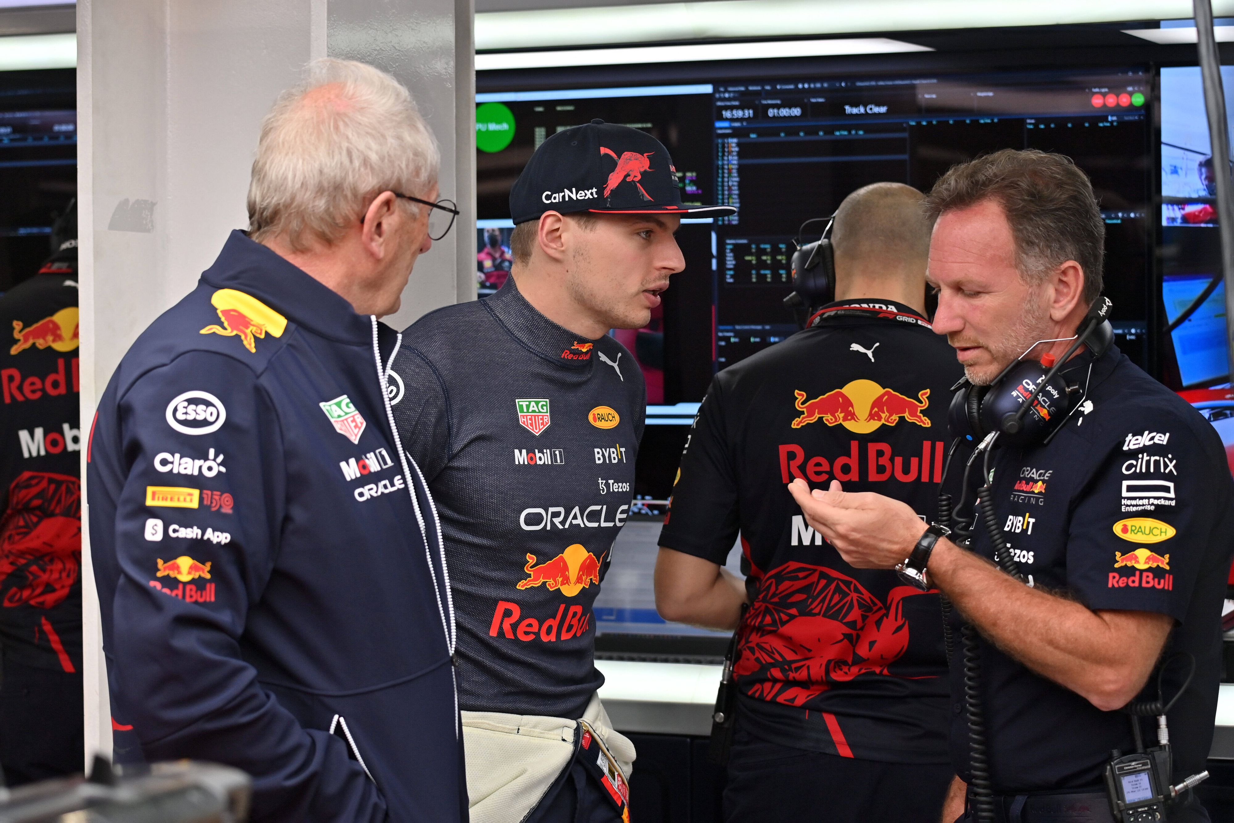 Red-Bull-Boss Helmut Marko, Max Verstappen, Christian Horner