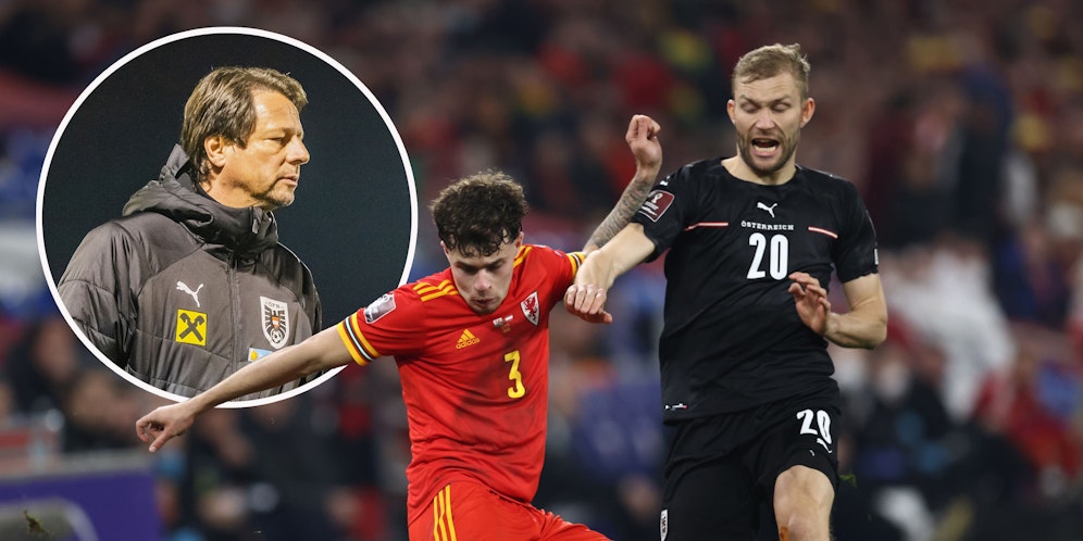 Konrad Laimer (r.) äußert sich zu einer kontroversen Aussage von Sportdirektor Peter Schöttel (l.).