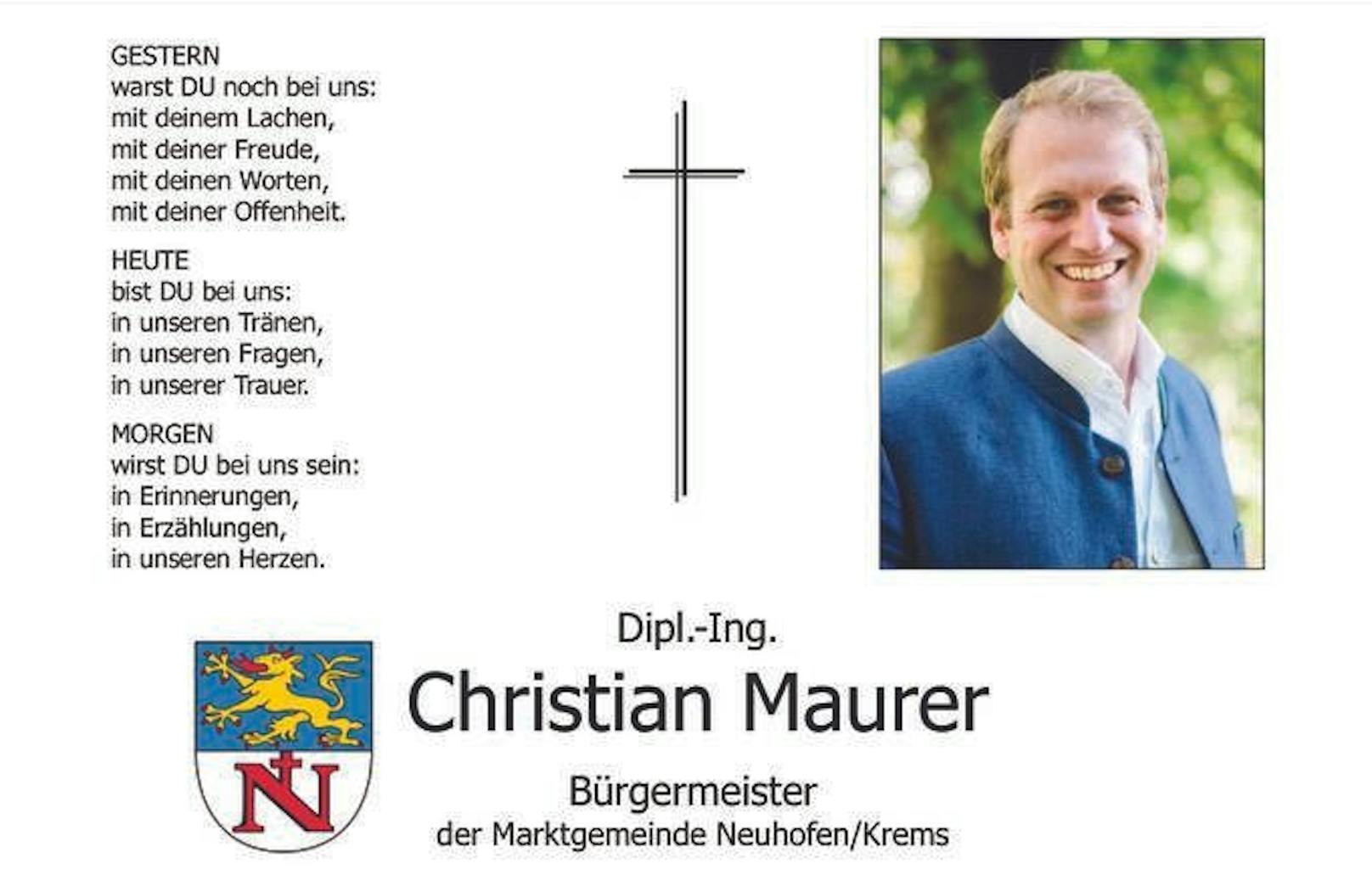 Christian Maurer starb am Samstag mit nur 38 Jahren.