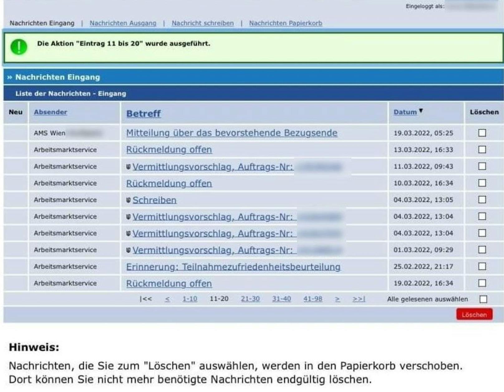 Regelmäßig observierte der 27-Jährige sein eAMS-Konto.