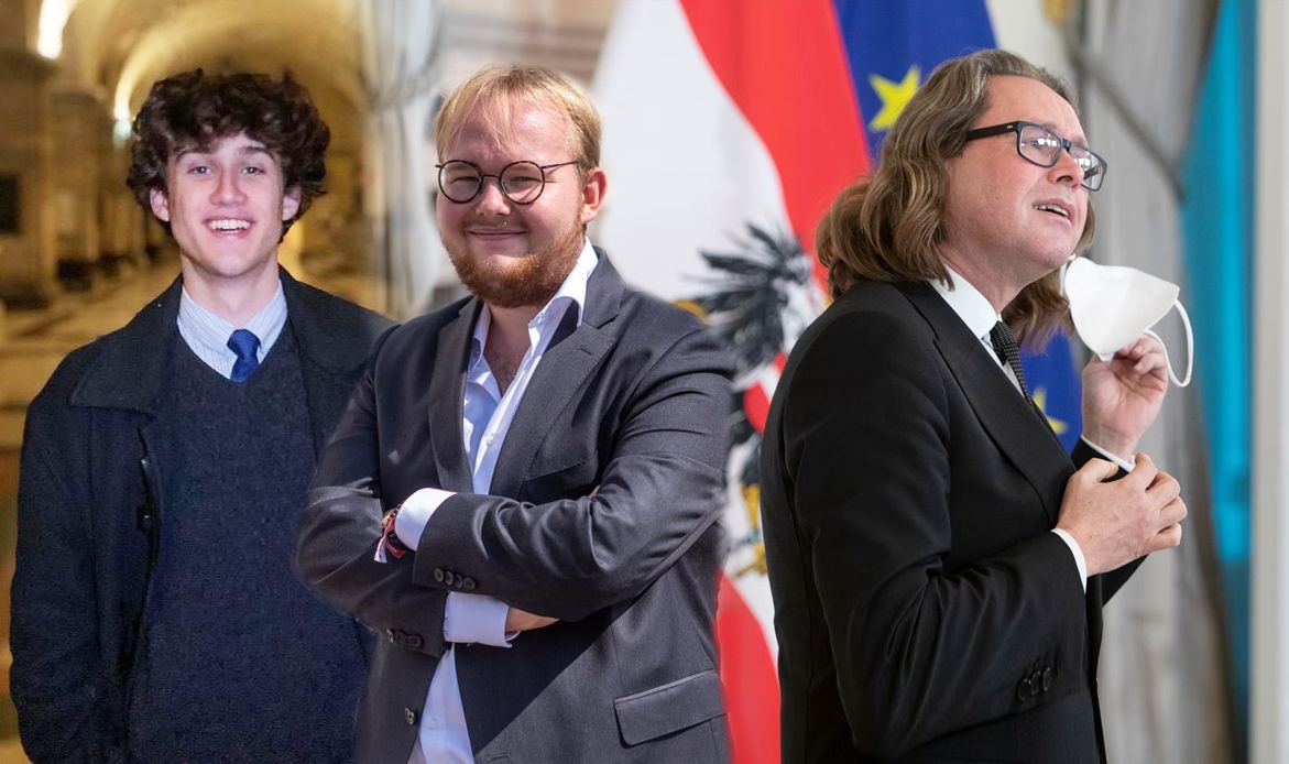 Miles Schäfer (18, AKS), Elias Fuhrer (21, BSV), Bildungsminister Martin Polaschek