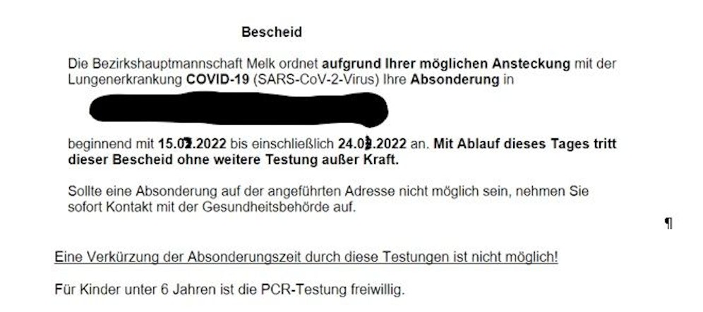 Familie konnte sich nicht freitesten.