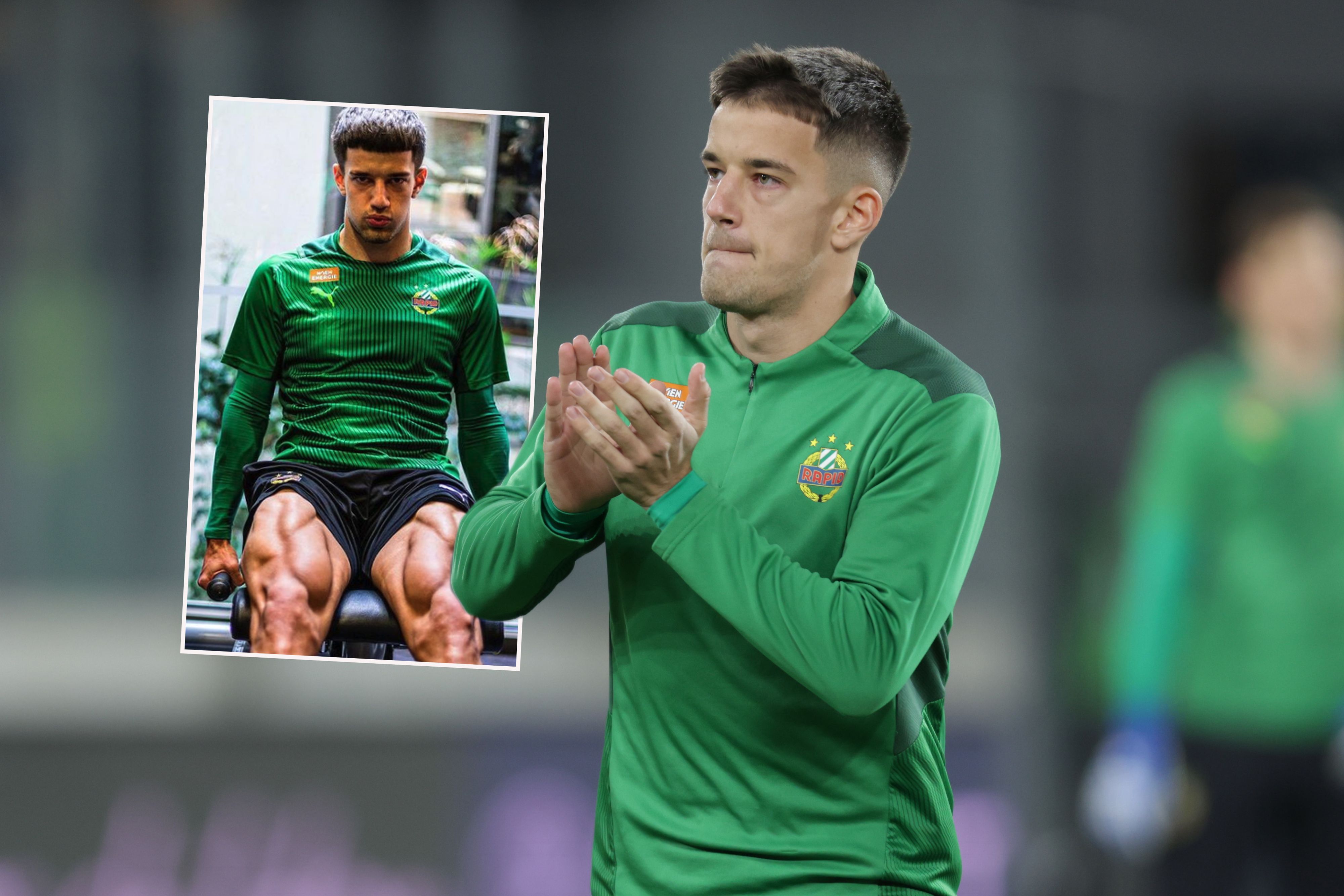 Rapid-Ass Jonas Auer zeigt seine Muskeln.