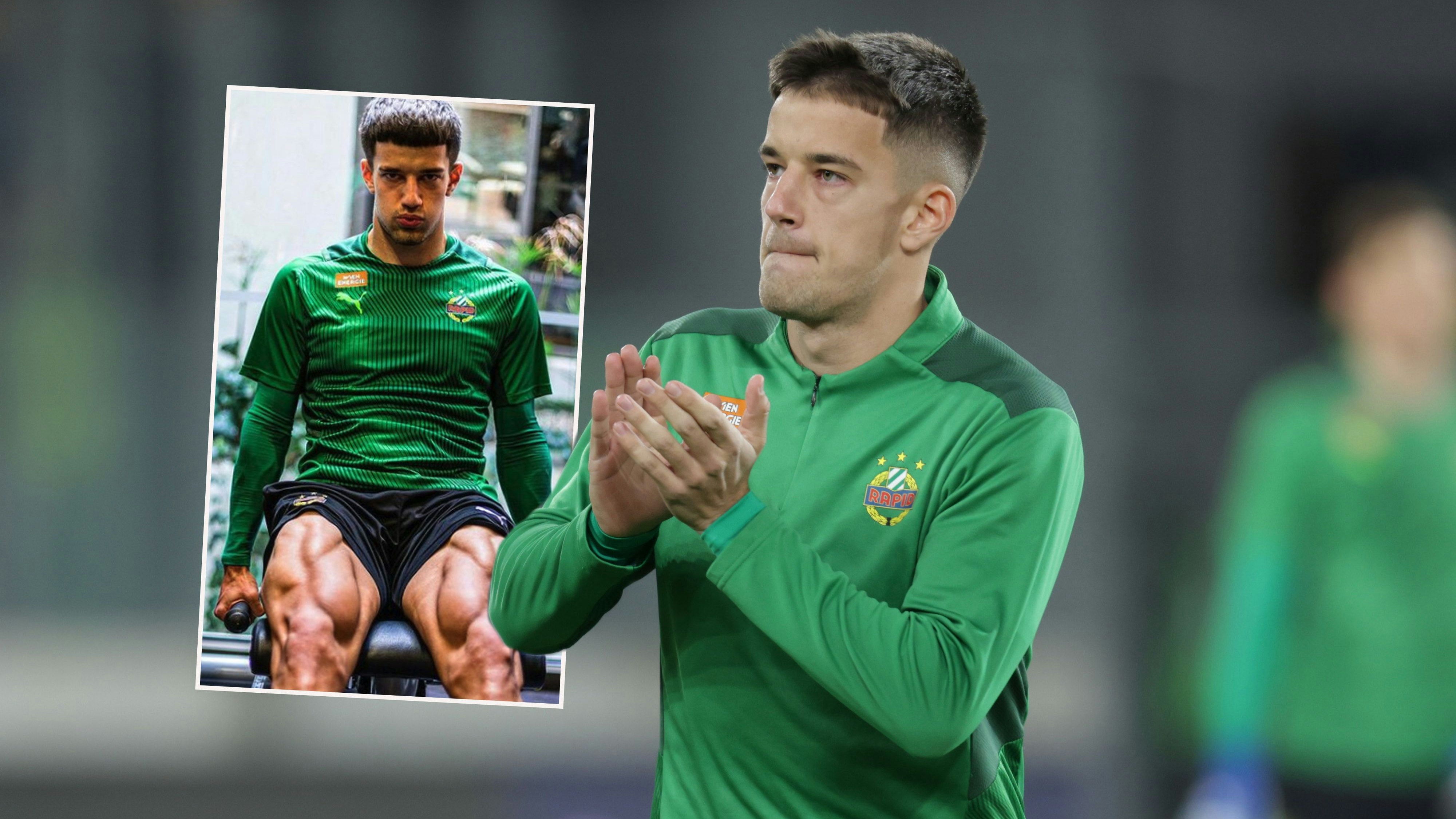 Rapid-Ass Jonas Auer zeigt seine Muskeln.