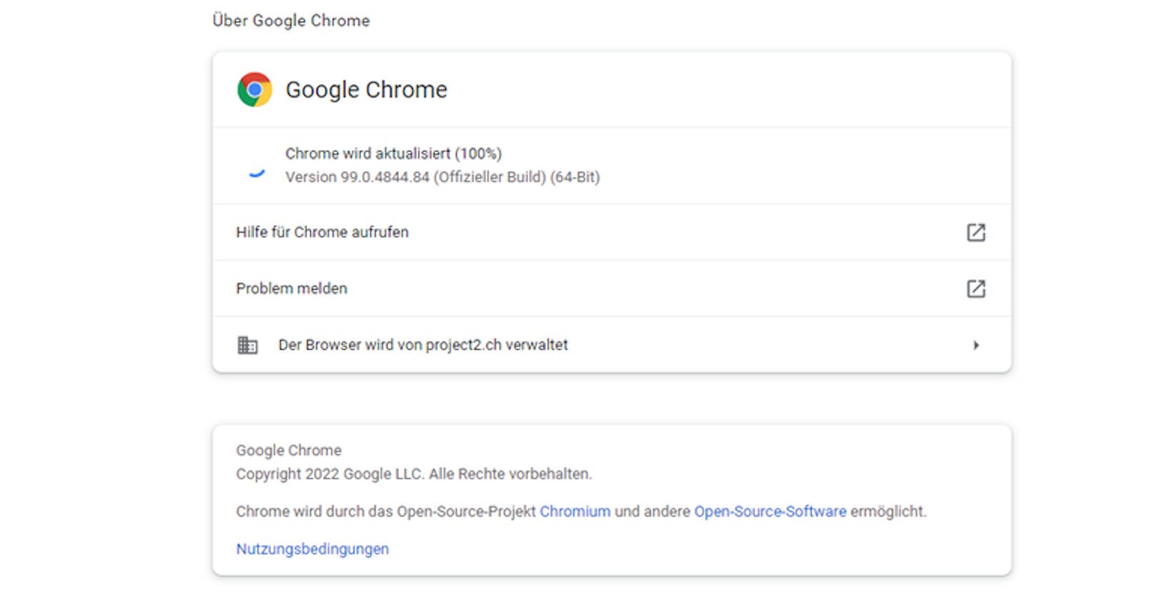 Fürs Update drückt man im Browser rechts oben auf die drei Punkte und wählt dann "Hilfe &gt; Über Google Chrome" aus.