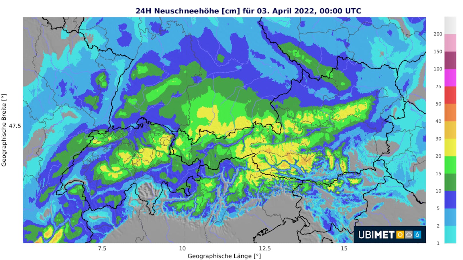 Das ist die Neuschneeprognose für Sonntag, 03. April 2022.