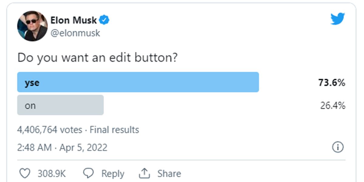 Elon Musk kann nun offiziell bei Twitter mitreden.  Ihm gehören rund zehn Prozent der Twitter-Aktien.  Auf Twitter wollte er wissen, ob man Tweets redigieren können solle. 